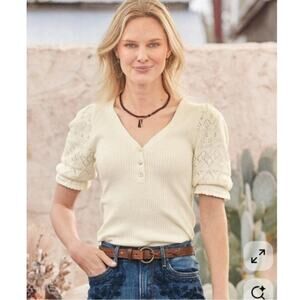 Sundance Twyla Stitch Sweater Womens Small‎ Knit Ballon Sleeves Stretchy Ivory